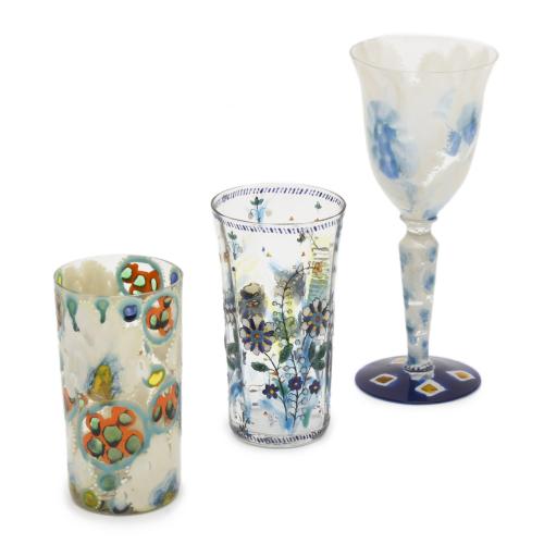 JOSEP MARIA GOL (1897-1976). Set of two glasses and a goblet.