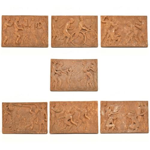 J. CARDELLÀ 1949, reliefs. Allegory of sport.