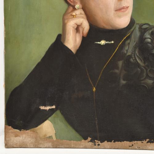 ESCUELA ESPAÑOLA, PPS. SIGLO XX. Pareja de retratos de matr