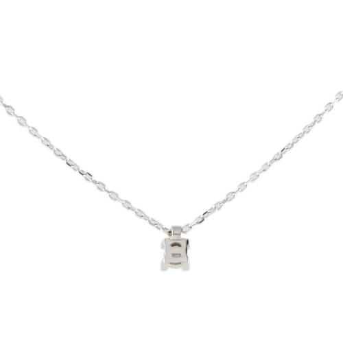 Necklace with a single diamond pendant.