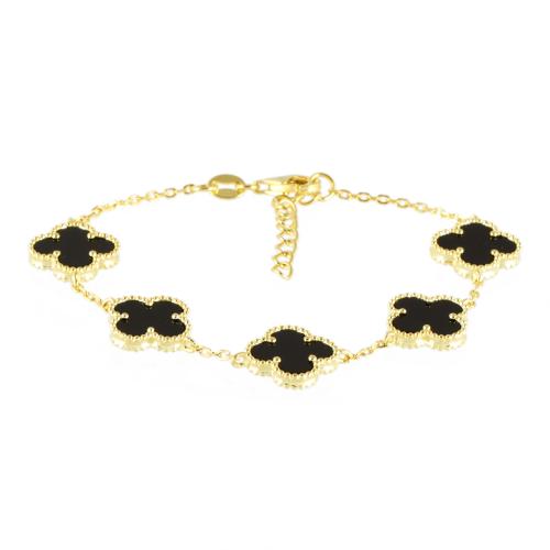 Colgante y pulsera con tréboles en ónix.