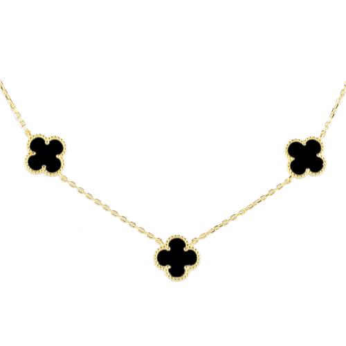 Colgante y pulsera con tréboles en ónix.