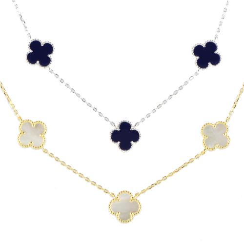 Two necklaces with hanging clovers.