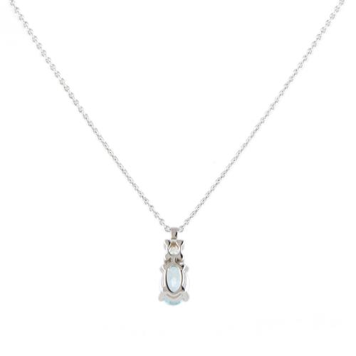 Necklace with aquamarine and diamond pendant.