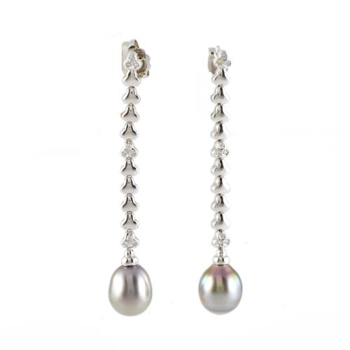 Pendientes largos con perla Thaití.