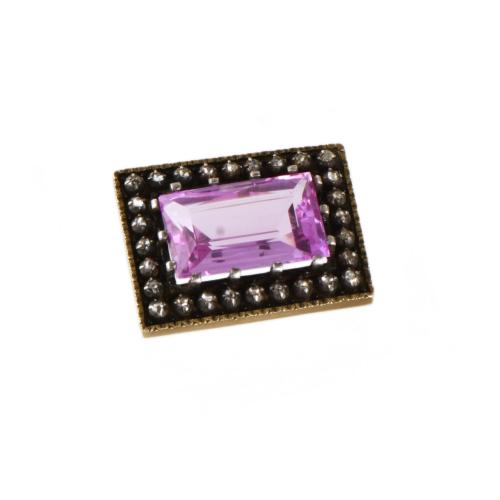 Broche belle époque con turmalina rosa y diamantes.
