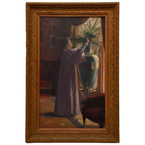 PERE YSERN ALIÉ (1875/76-1946). "Interior con mujer areglan