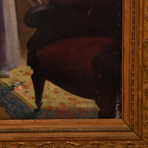 PERE YSERN ALIÉ (1875/76-1946). "Interior con mujer areglan