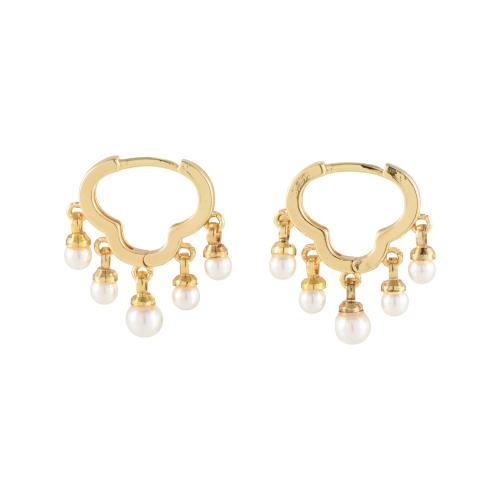 Lobed-shaped earrings with pendant pearls.