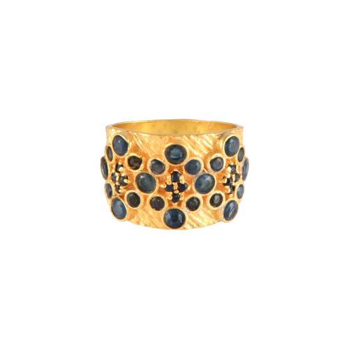 Wide ring with sapphires.