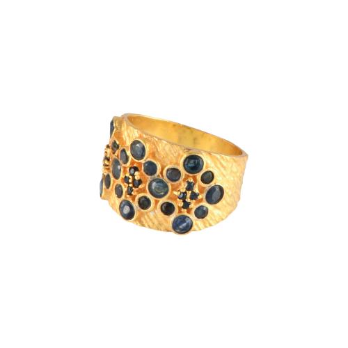 Wide ring with sapphires.