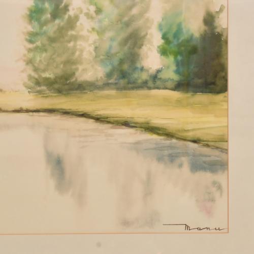 SPANISH SCHOOL, 20TH CENTURY. "Manu" "Landscape".