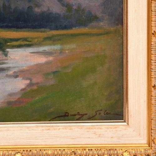 DOMINGO SOLER (1871-1951). "Paisaje al atardecer con río".
