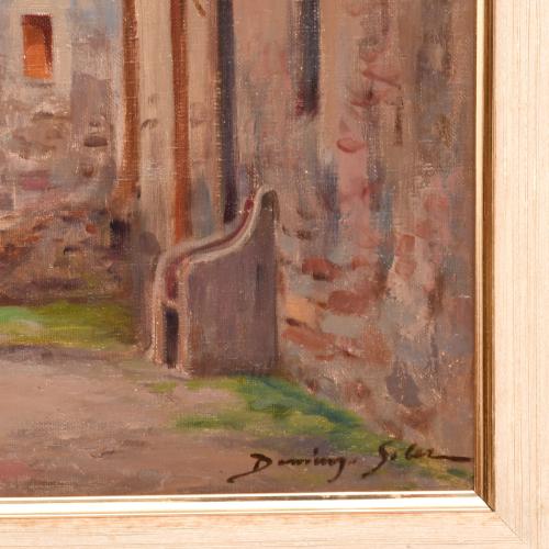 DOMINGO SOLER (1871-1951). "Calle de pueblo con gallinas".