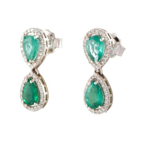 Pendientes con diamantes y esmeraldas