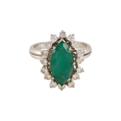 Ring with a green spinel and a diamonds rosette.