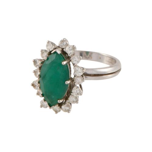 Ring with a green spinel and a diamonds rosette.