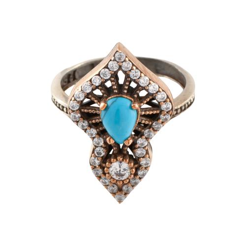 Ring with turqouise and zircons.