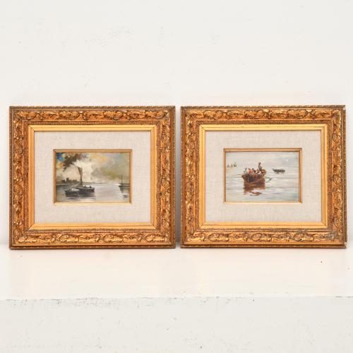 20TH CENTURY CATALAN SCHOOL. Pair of seascapes