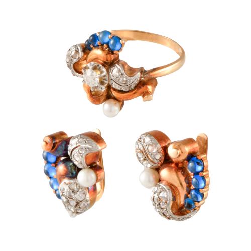 Conjunto de pendientes y anillo años 70.