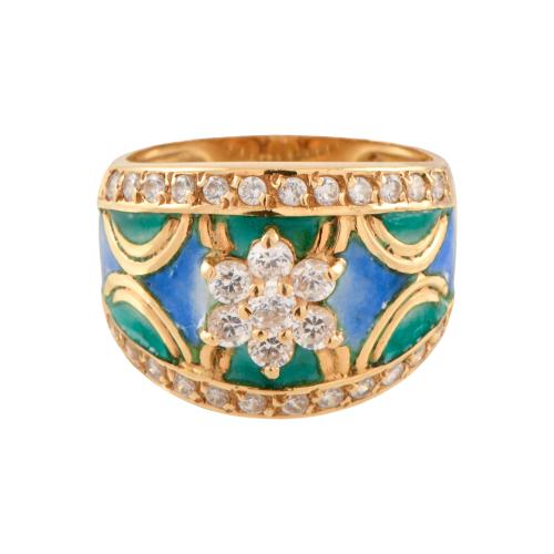 Enamel and diamonds wide ring.