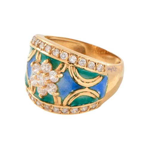 Enamel and diamonds wide ring.