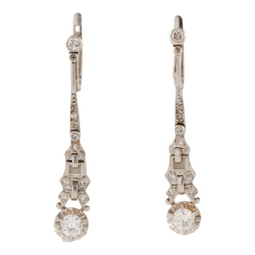 Art Deco diamonds long earrings.