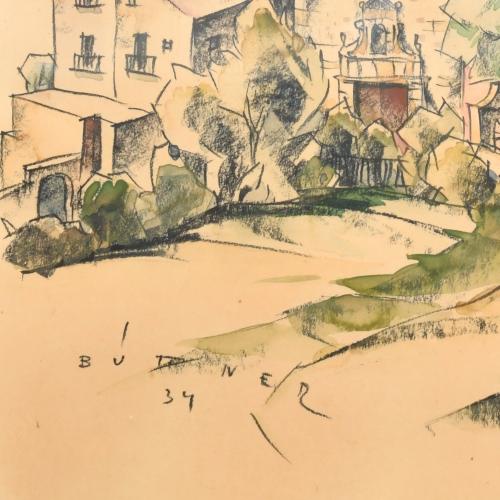 ERICH BUTTNER (1889-1936). Study "Village and church", 1934.