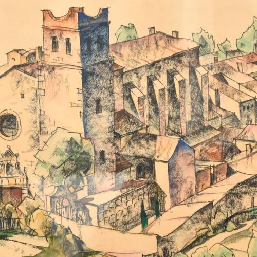ERICH BUTTNER (1889-1936). Study "Village and church", 1934.