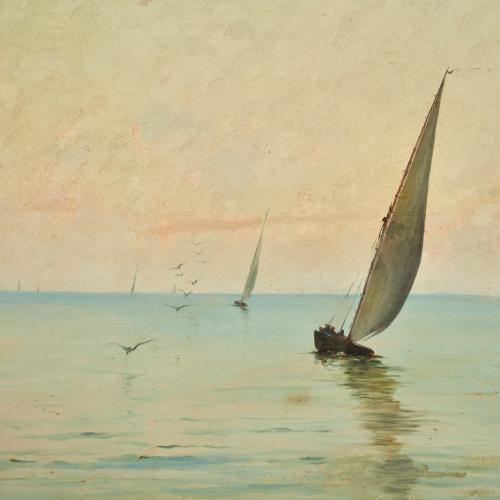 LLUÍS GRANER (1863-1929) "Seascape with a sailboat".