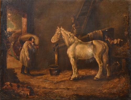 ESCUELA INGLESA, SIGLO XIX-XX. "Interior de establo".
