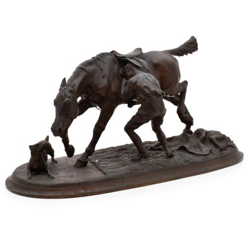SIGUIENDO MODELOS DE A. DU PASSAGE, "Cheval à l'entrainement avec son lad". 