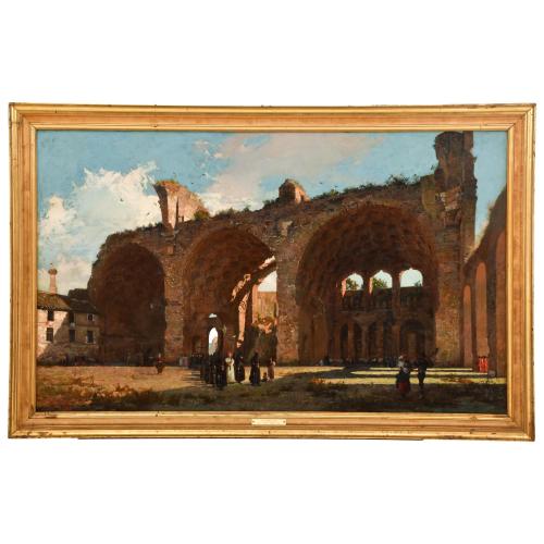 JOSEP TAPIRÓ I BARO (1830/36-1913) "Procesión en las ruinas