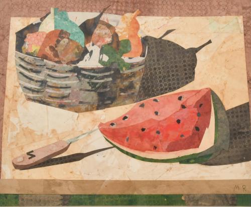 MIGUEL RASERO (1955). "Bodegón de sandia y peras".