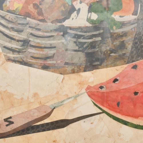 MIGUEL RASERO (1955). "Bodegón de sandia y peras".