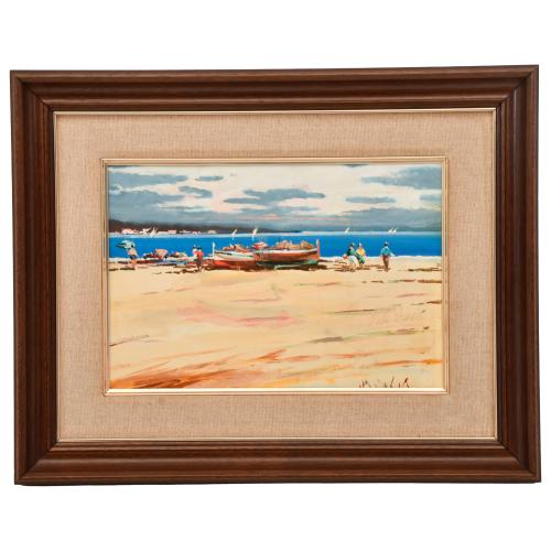 20TH CENTURY SPANISH SCHOOL. 'Beach with boats'.