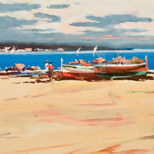 20TH CENTURY SPANISH SCHOOL. 'Beach with boats'.