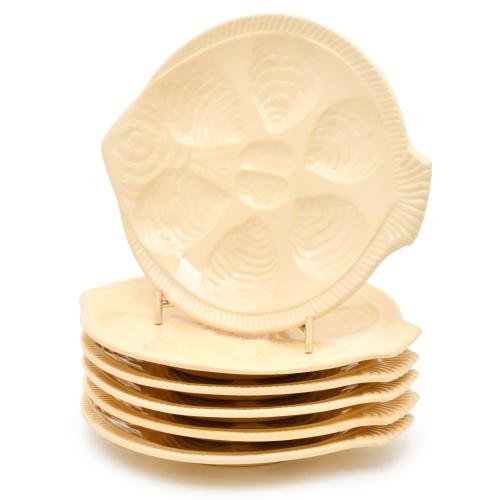 Conjunto de seis platos para ostras, segunda mitad siglo XX.