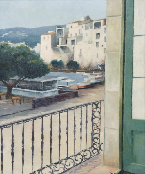 JOSEP M. VAYREDA CANADELL (1932-2001). "Vista de playa desde el balcón".