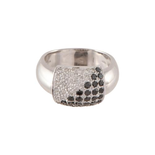 Signet ring with two-tone diamonds.