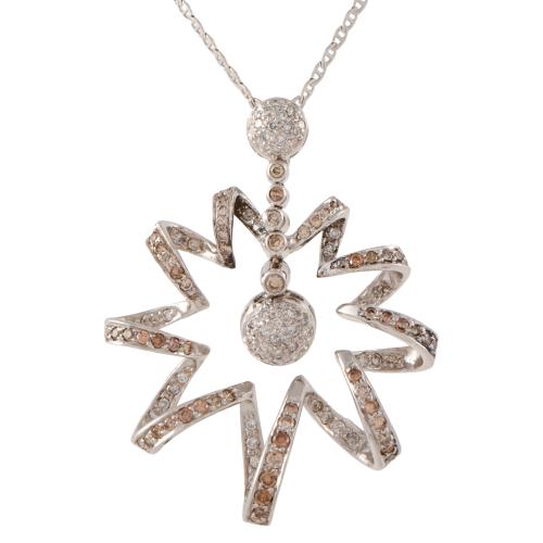 Collar con colgante en forma floral abstracta, con diamantes.