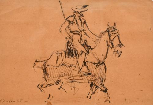 SEGUNDO MATILLA MARINA (1862-1937). "Picador y Toreros" - doble dibujo en anverso y reverso, 15-11-35.