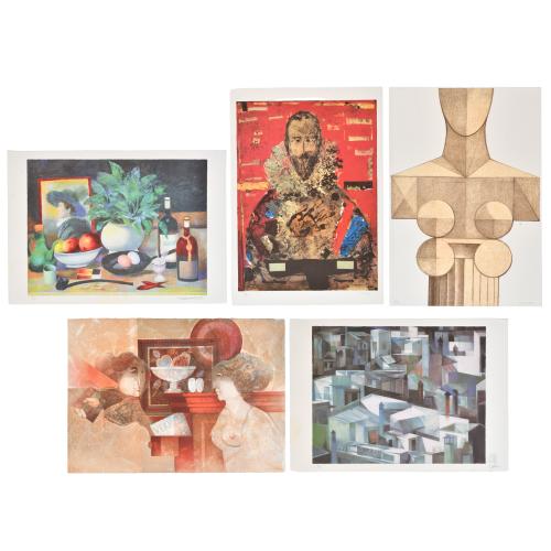 Carpeta con 5 litografías de los artistas: Jordi Alumà, Aguilar Moré, Joaquín Hidalgo, José Royo y Josep Mª Subirachs.