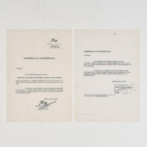 Carpeta con 5 litografías de los artistas: Jordi Alumà, A