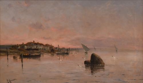 RICARDO MANZANET (1852-1939) "Marina al atardecer"