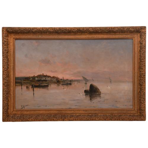 RICARDO MANZANET (1852-1939) "Marina al atardecer"