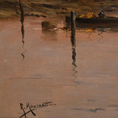 RICARDO MANZANET (1852-1939) "Marina al atardecer"