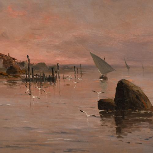 RICARDO MANZANET (1852-1939) "Marina al atardecer"