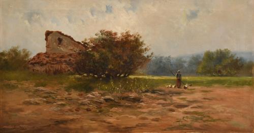 FÉLIX URGELLES DE TOVAR (1845-1919). "Pastora con ovejas".