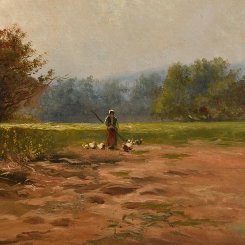 FÉLIX URGELLES DE TOVAR (1845-1919). "Pastora con ovejas".